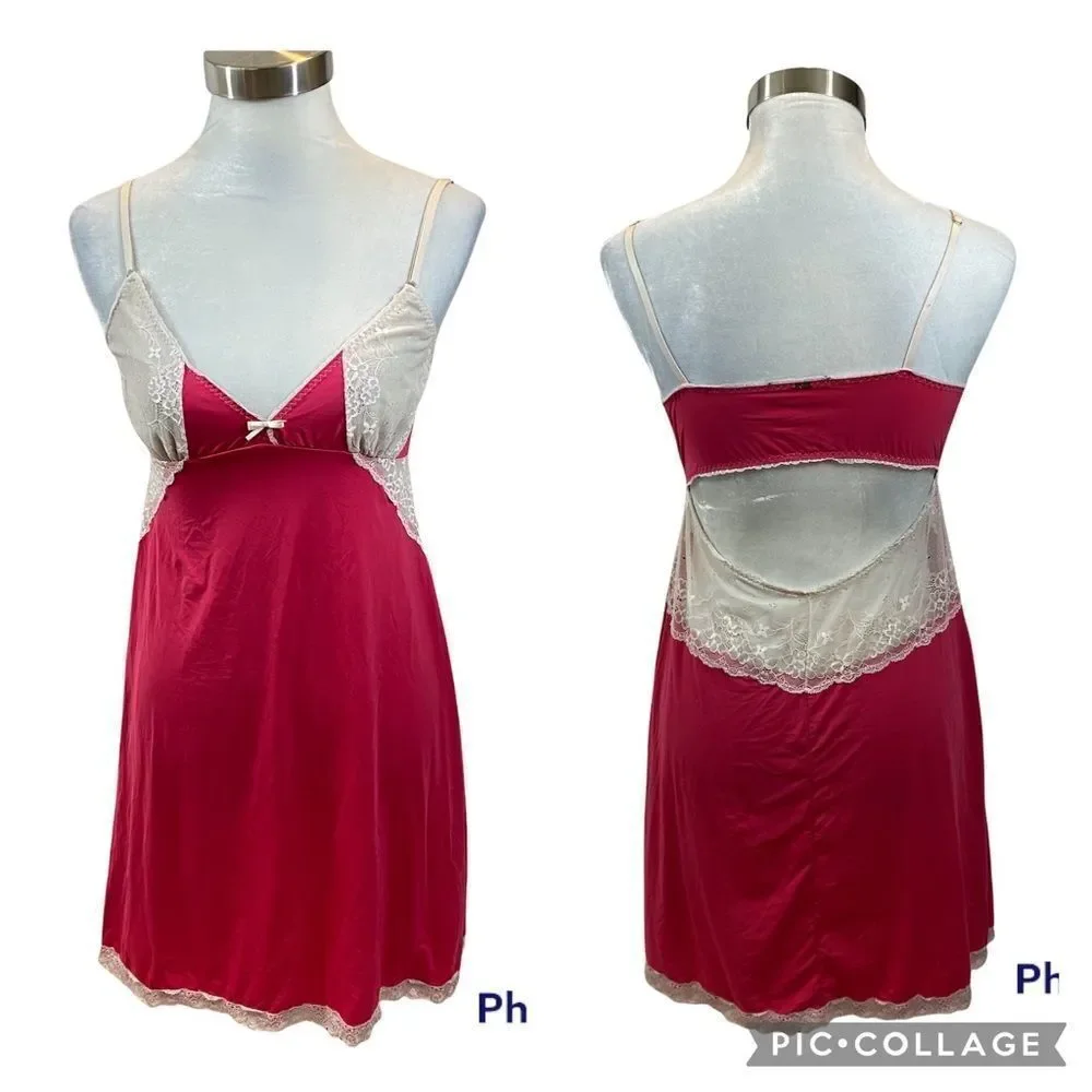 Hope Brand Pink and Ivory Open Back Mini Length Nightgown Lingerie Medium‎